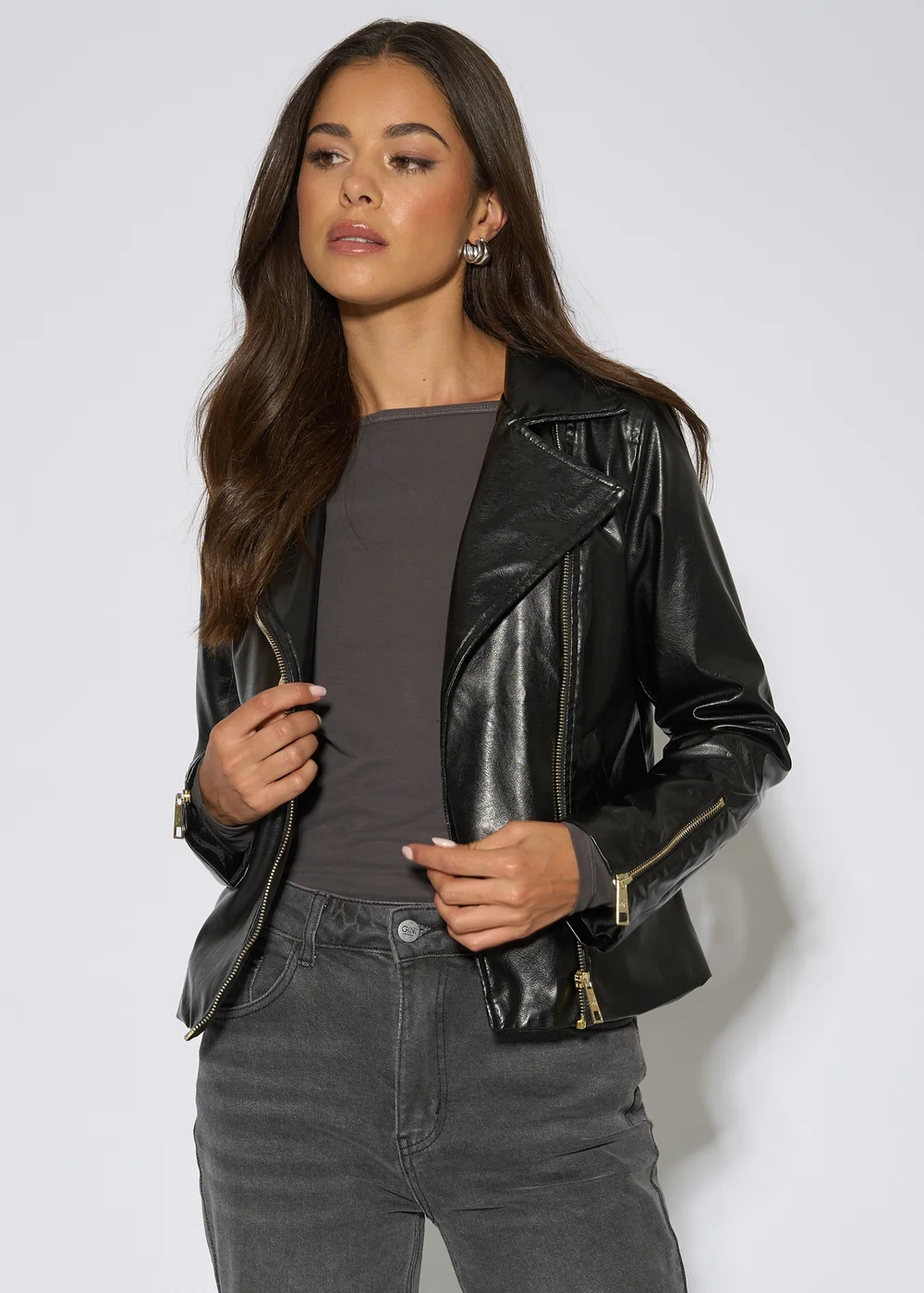 Gini London Black Faux Leather Biker Jacket - 16 Image 3