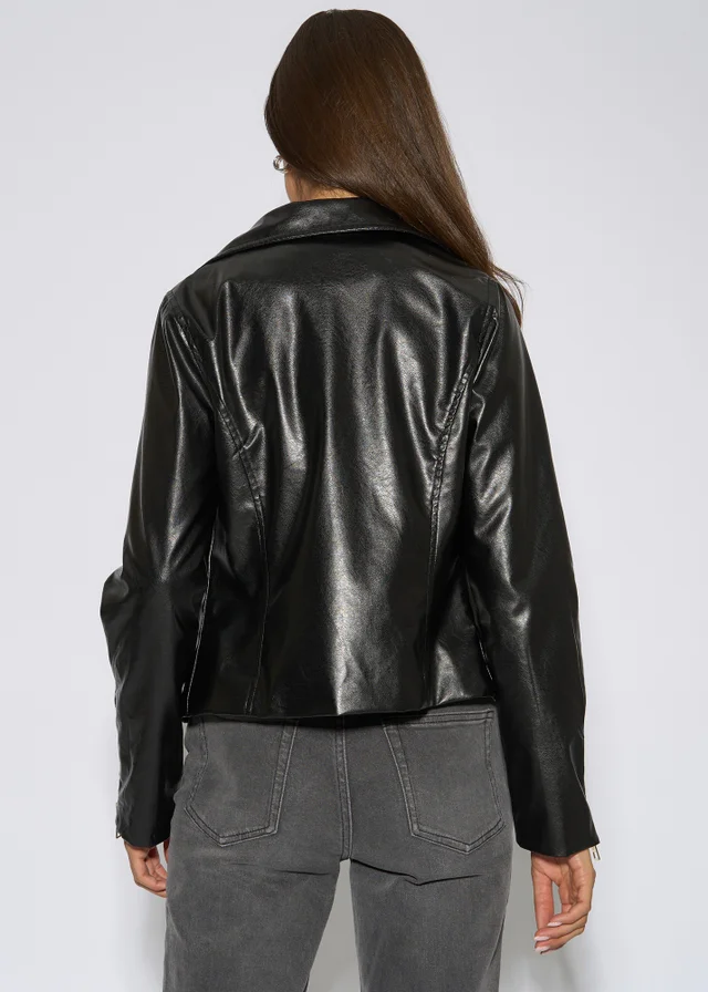 Gini London Black Faux Leather Biker Jacket