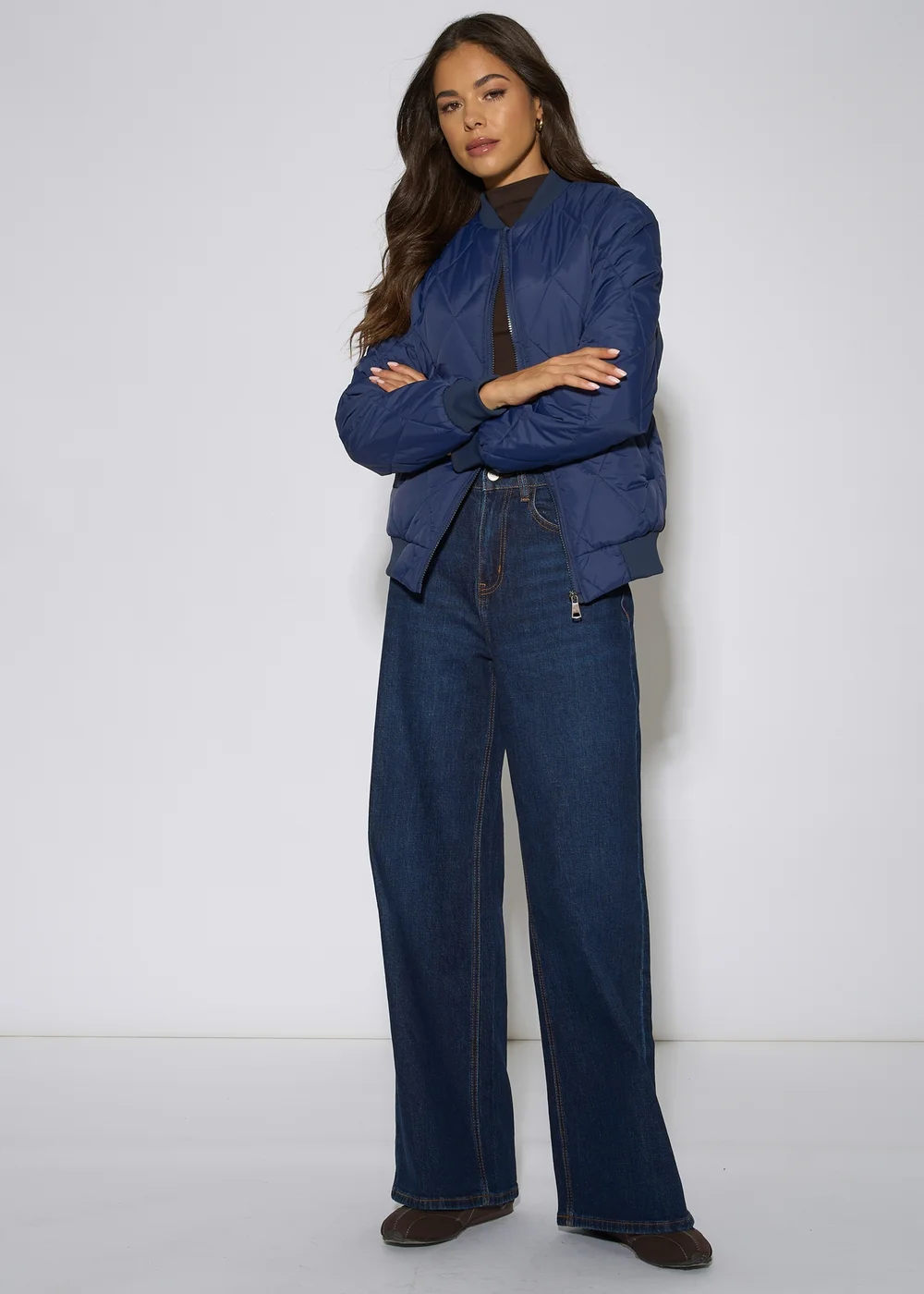 Gini London Navy Rib Trim Puffer Bomber Jacket - 10 Image 1