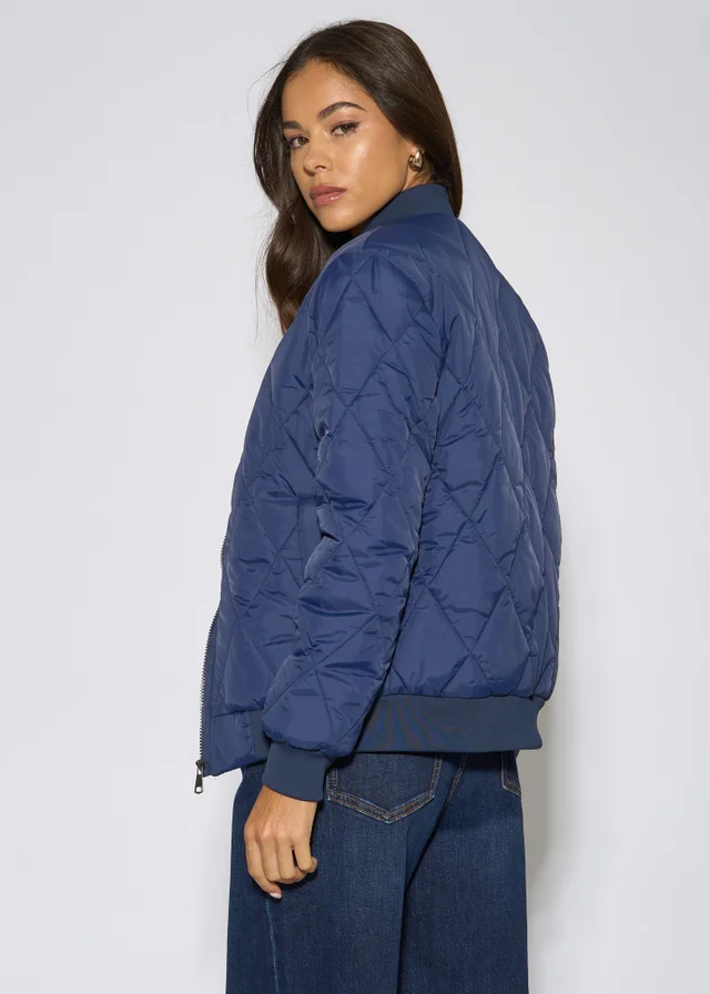 Gini London Navy Rib Trim Puffer Bomber Jacket