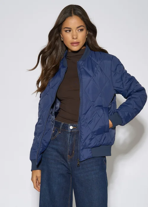 Gini London Navy Rib Trim Puffer Bomber Jacket - 10 Image 3