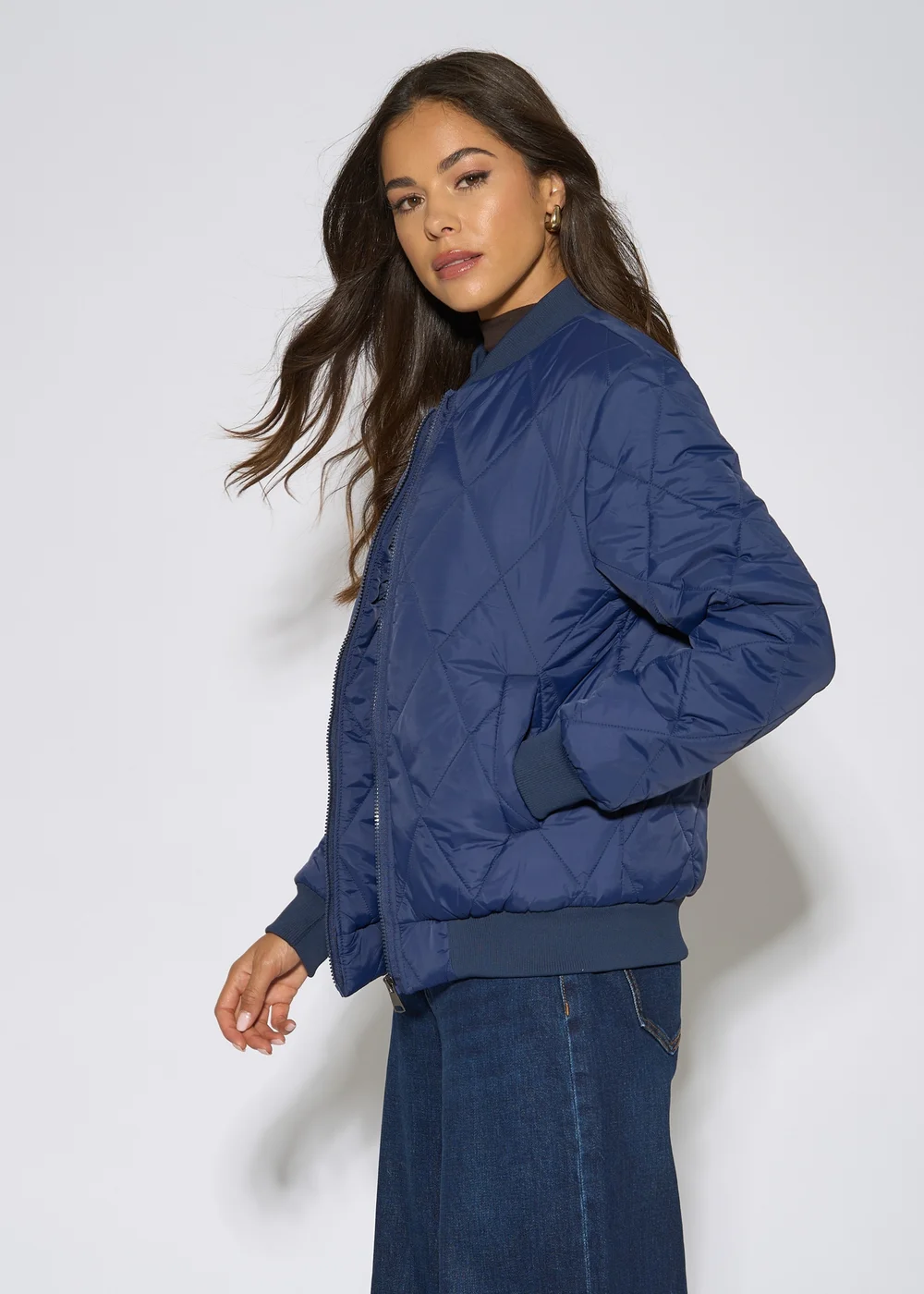 Gini London Navy Rib Trim Puffer Bomber Jacket - 10 Image 4