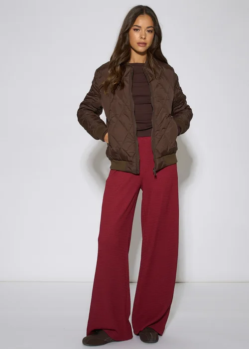 Gini London Brown Rib Trim Puffer Bomber Jacket - 14 Image 1