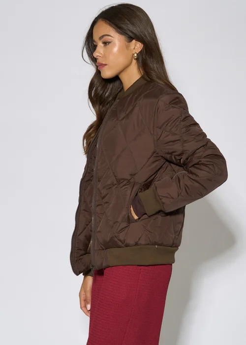 Gini London Brown Rib Trim Puffer Bomber Jacket - 14 Image 4