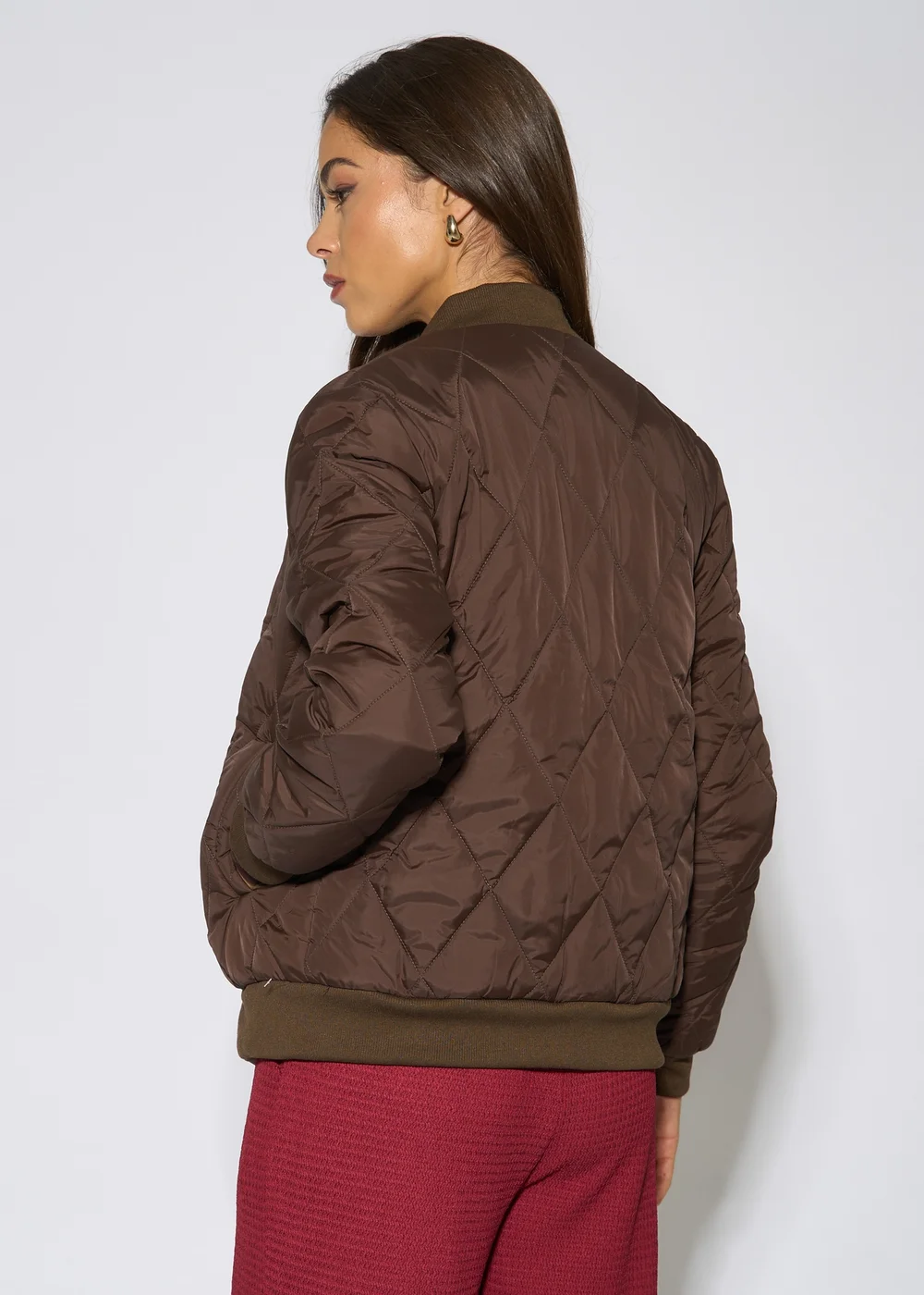 Gini London Brown Rib Trim Puffer Bomber Jacket - 14 Image 2
