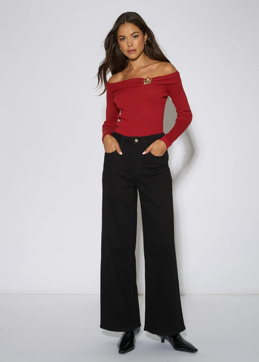 Gini London Black Mid Rise Wide Leg Jeans - 8 Image 1