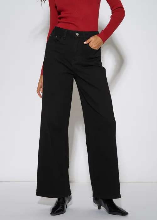 Gini London Black Mid Rise Wide Leg Jeans - 8 Image 3