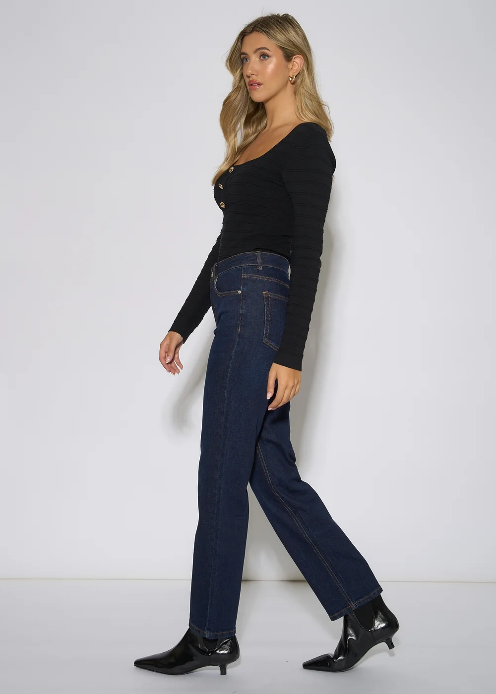 Gini London Indigo Mid Rise Straight Leg Jeans - 10 Image 4