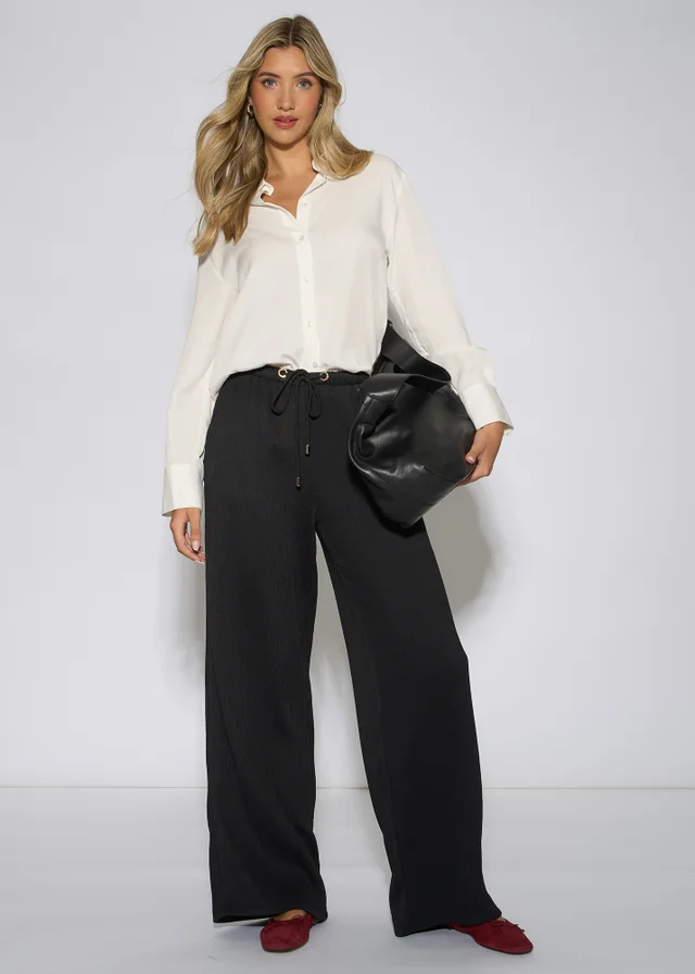 Gini London Black Textured Elasticated Waist Drawstring Trouser