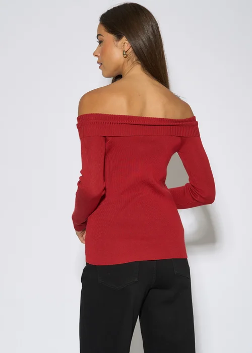 Gini London Red Bardot Gold Button Detail Top - 16 Image 2