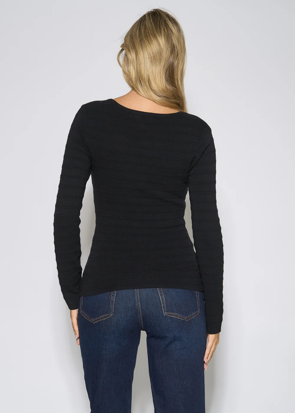 Gini London Black Square Neck Gold Button Ribbed Top - 8 Image 2