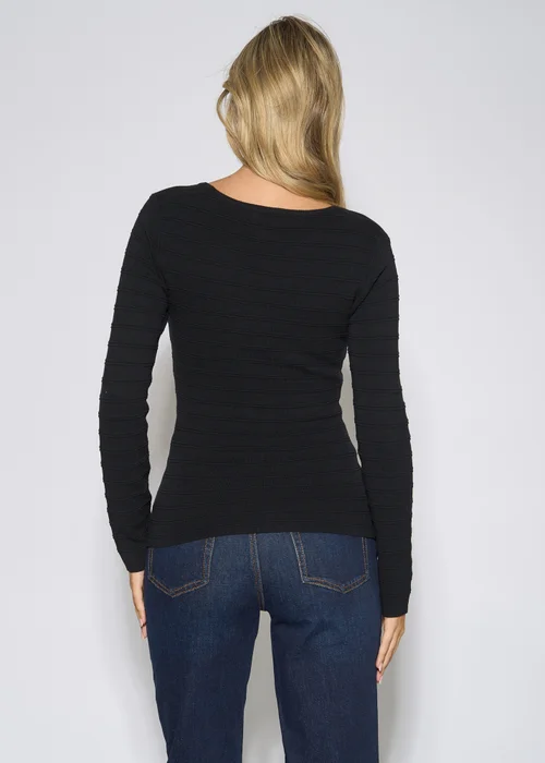 Gini London Black Square Neck Gold Button Ribbed Top - 8 Image 2