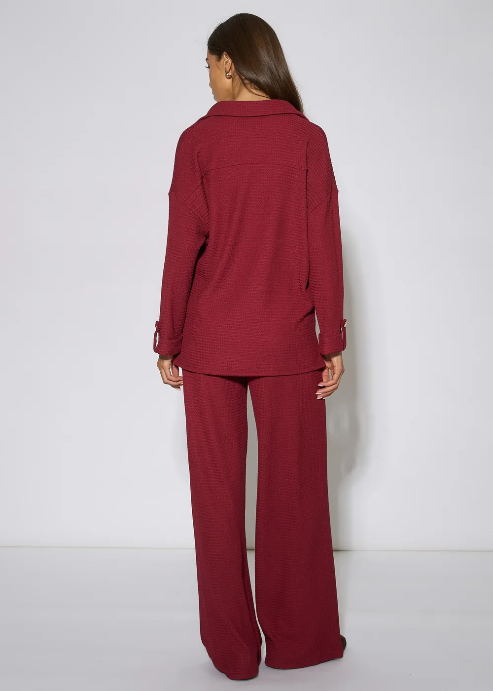Gini London Mulberry Textured V Neck Roll Up Sleeves Top - 12 Image 2
