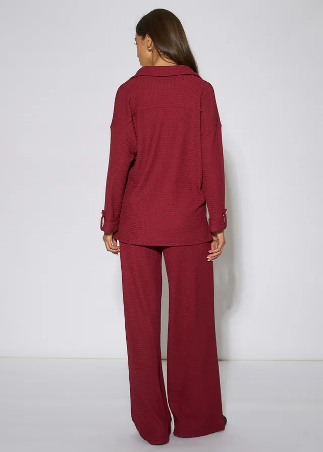 Gini London Mulberry Textured V Neck Roll Up Sleeves Top