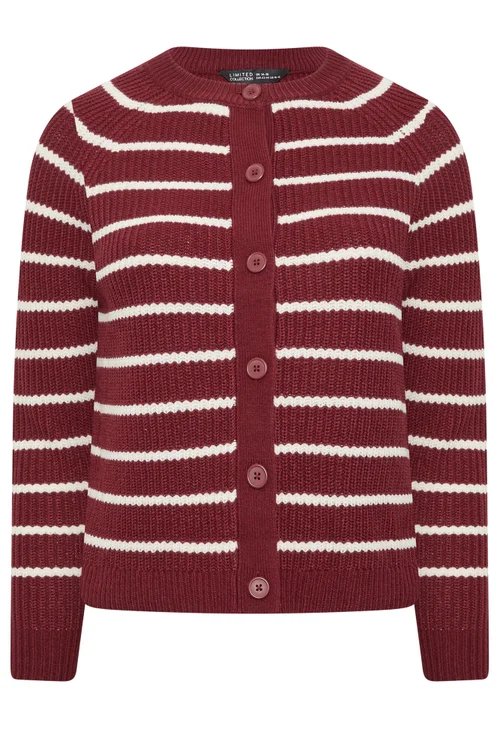 Yours Limited Curve Burgundy Red Stripe Knitted Cardigan - 18-20 Image 3