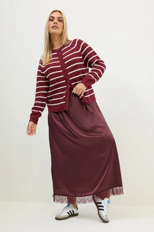 Yours Limited Curve Burgundy Red Stripe Knitted Cardigan - 18-20 Image 1