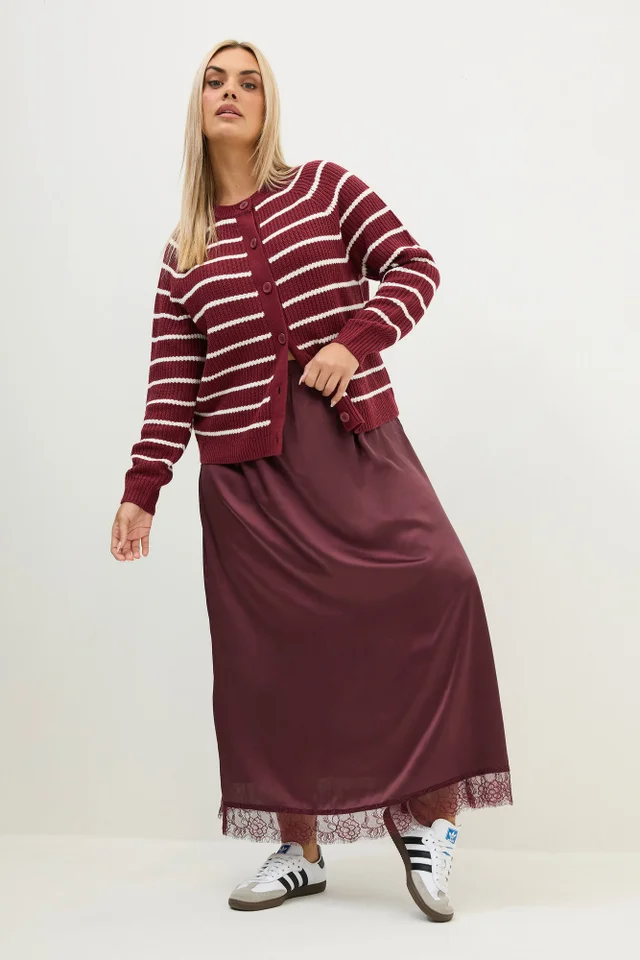 Yours Limited Curve Burgundy Red Stripe Knitted Cardigan