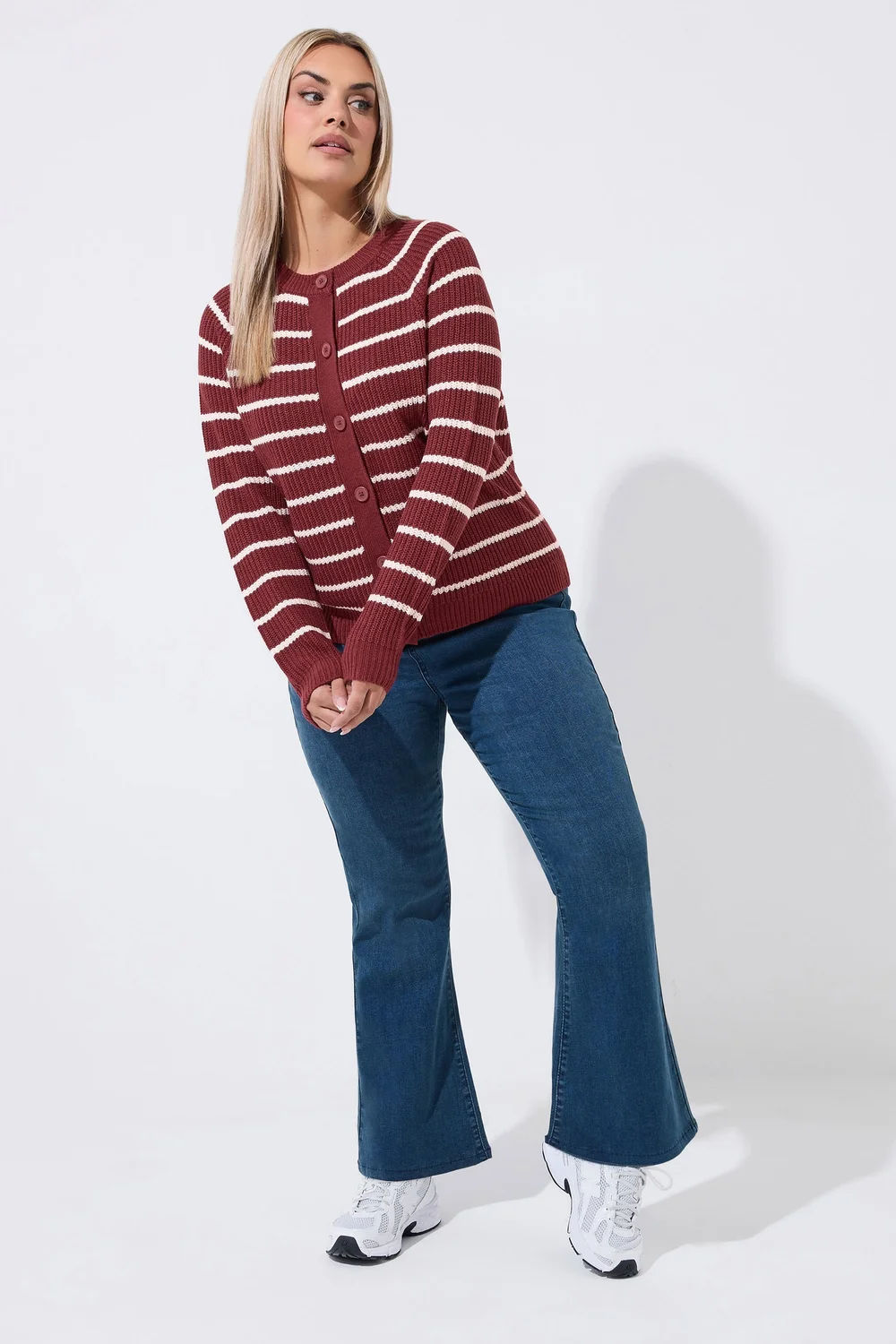 Yours Limited Curve Burgundy Red Stripe Knitted Cardigan - 18-20 Image 5