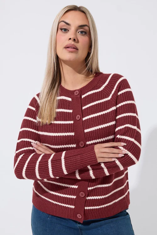 Yours Limited Curve Burgundy Red Stripe Knitted Cardigan - 18-20 Image 2