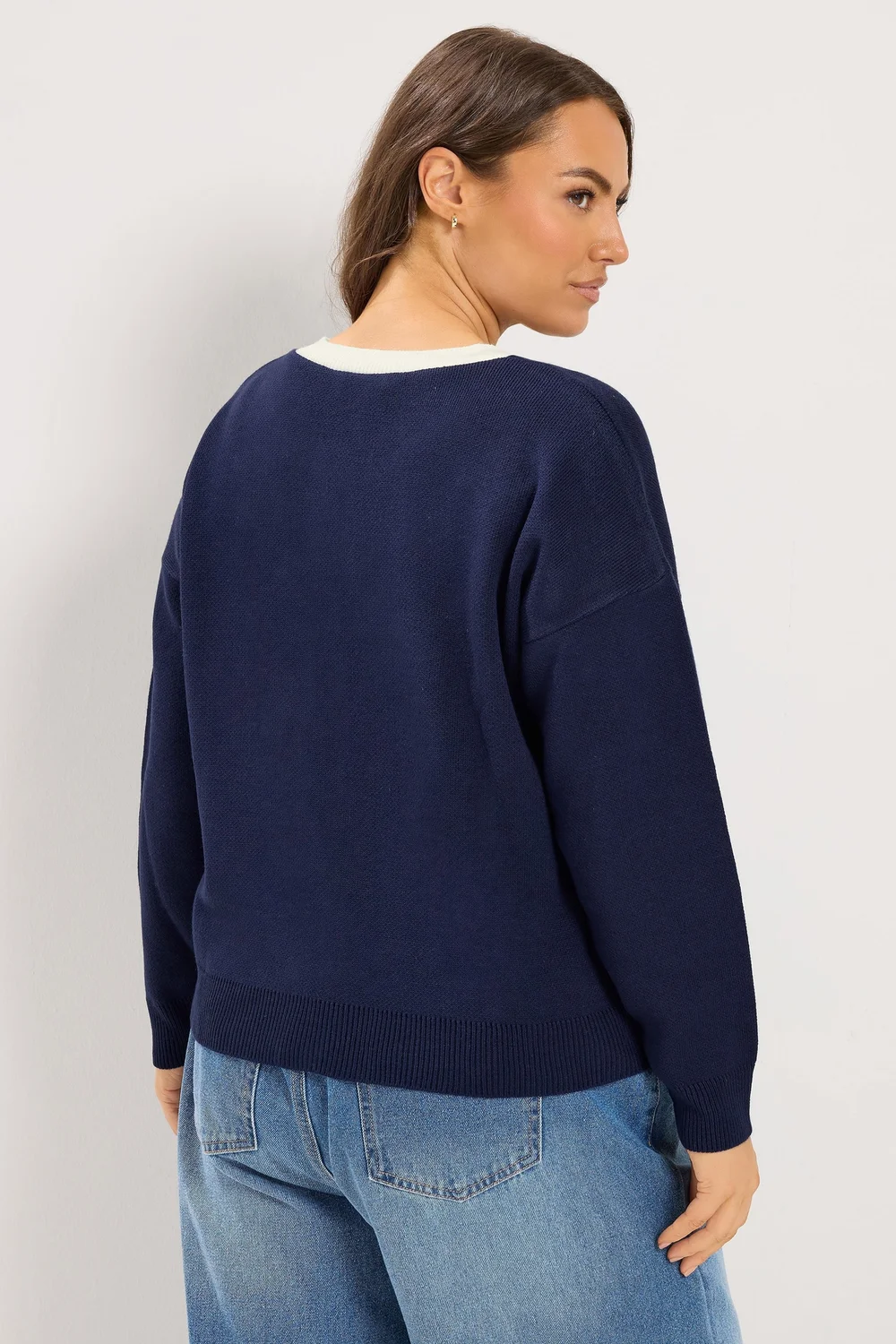 Yours Curve Navy Blue Contrast Knitted Cardigan - 22-24 Image 3