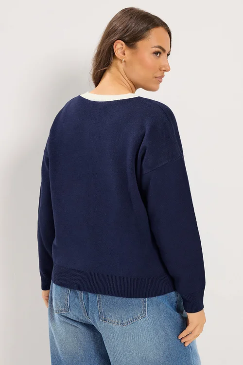 Yours Curve Navy Blue Contrast Knitted Cardigan - 22-24 Image 3
