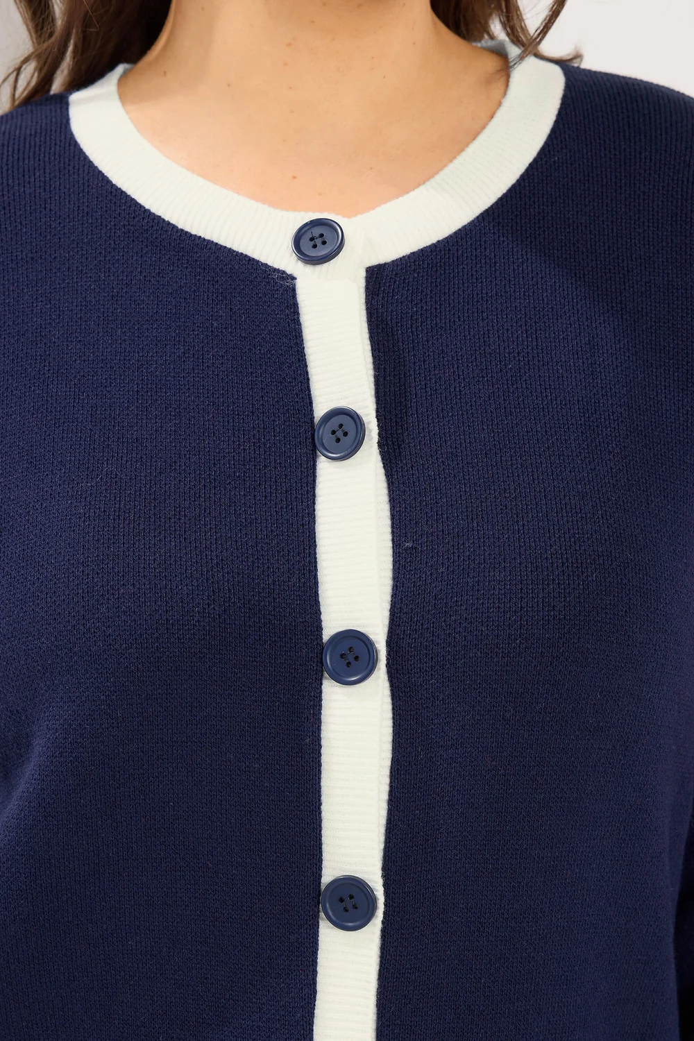 Yours Curve Navy Blue Contrast Knitted Cardigan - 22-24 Image 4