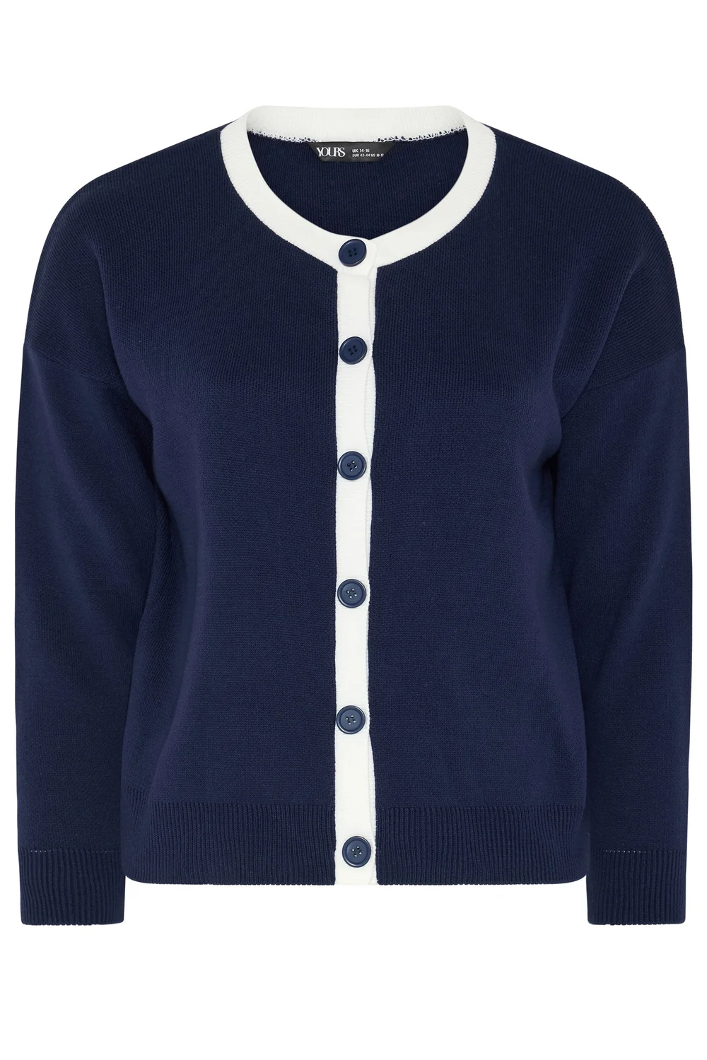 Yours Curve Navy Blue Contrast Knitted Cardigan - 22-24 Image 5