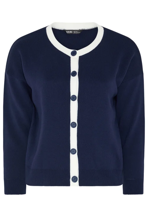 Yours Curve Navy Blue Contrast Knitted Cardigan - 22-24 Image 5