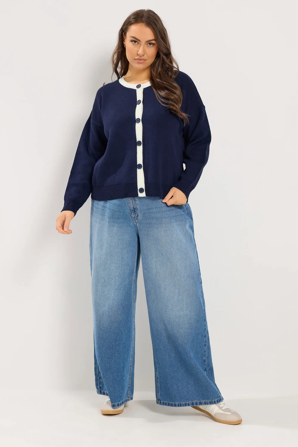 Yours Curve Navy Blue Contrast Knitted Cardigan - 22-24 Image 2
