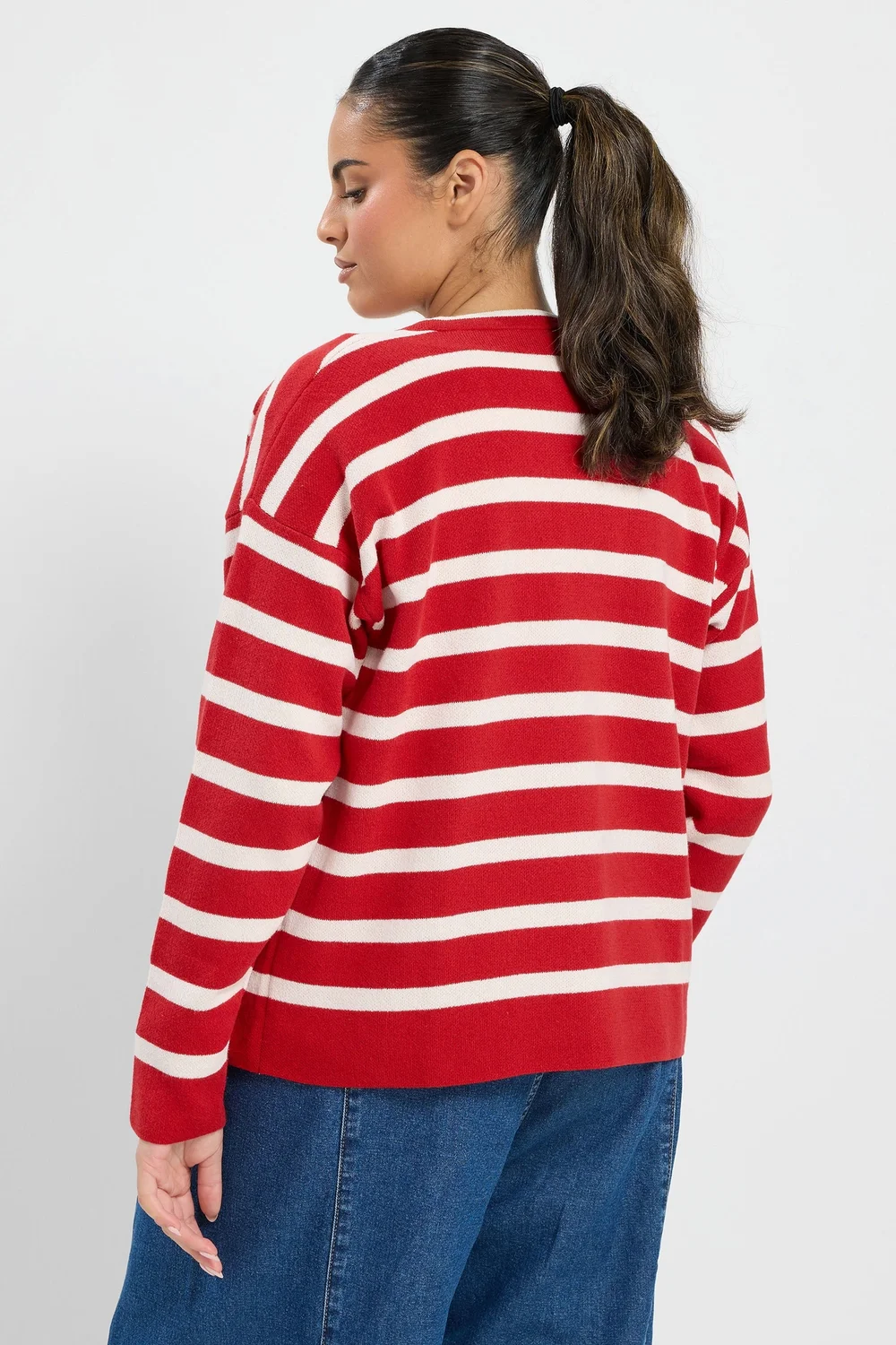 Yours Curve Red & Cream Stripe Cardigan - 14-16 Image 3