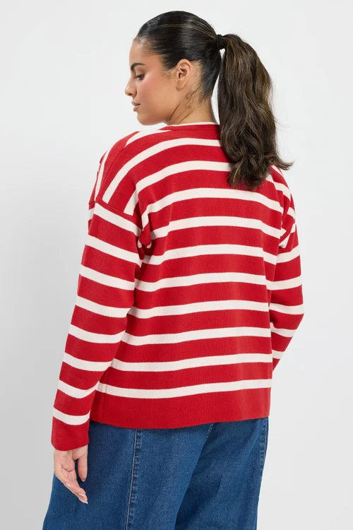 Yours Curve Red & Cream Stripe Cardigan - 14-16 Image 3