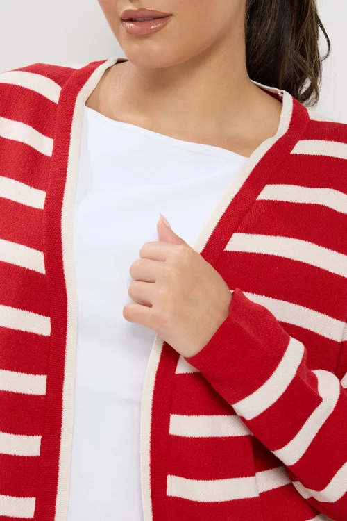 Yours Curve Red & Cream Stripe Cardigan - 14-16 Image 4