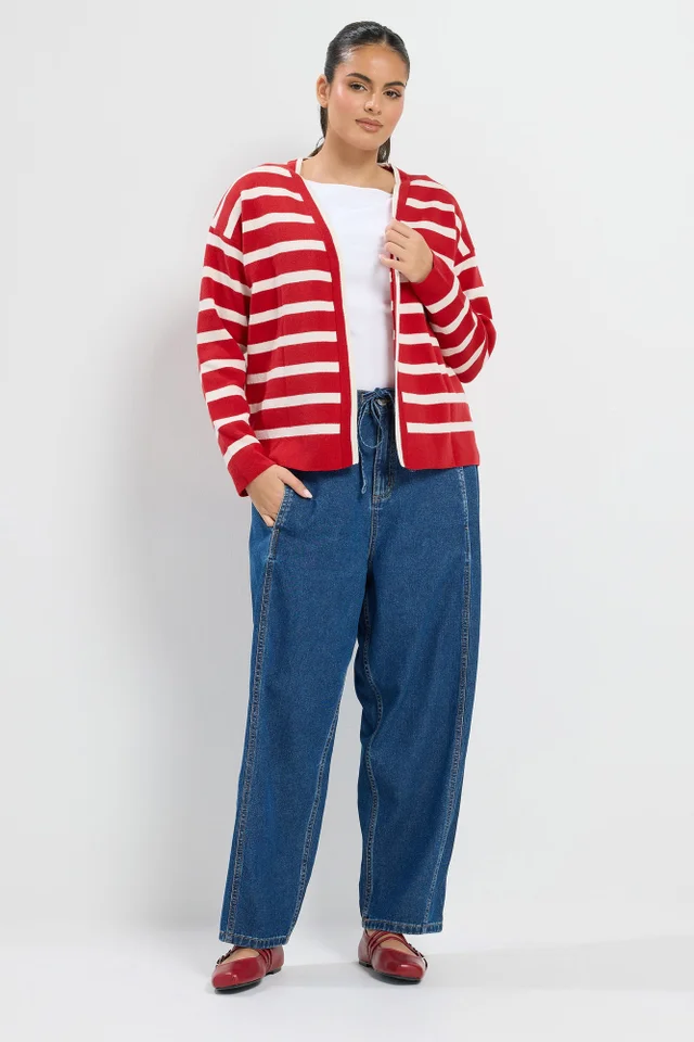 Yours Curve Red & Cream Stripe Cardigan