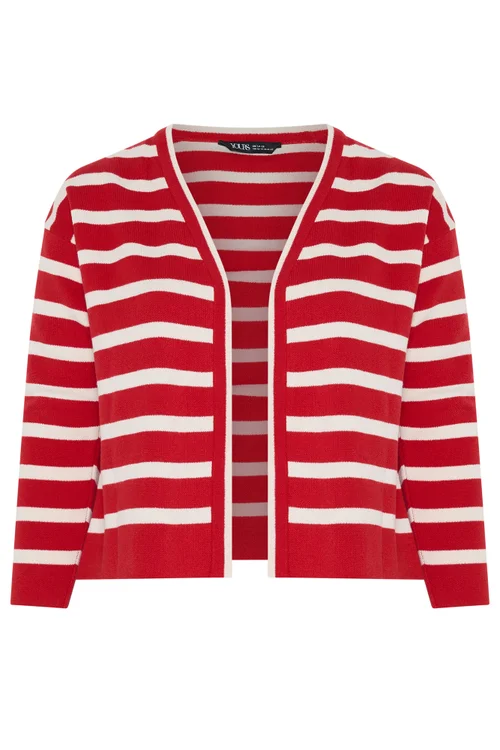 Yours Curve Red & Cream Stripe Cardigan - 14-16 Image 5