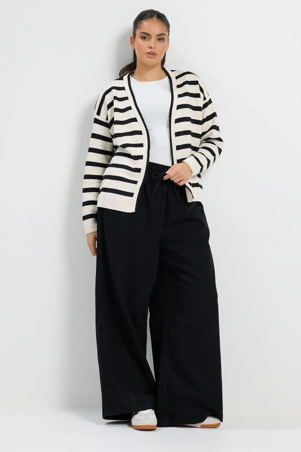 Yours Curve Cream Stripe Cardigan - 18-20 Image 2