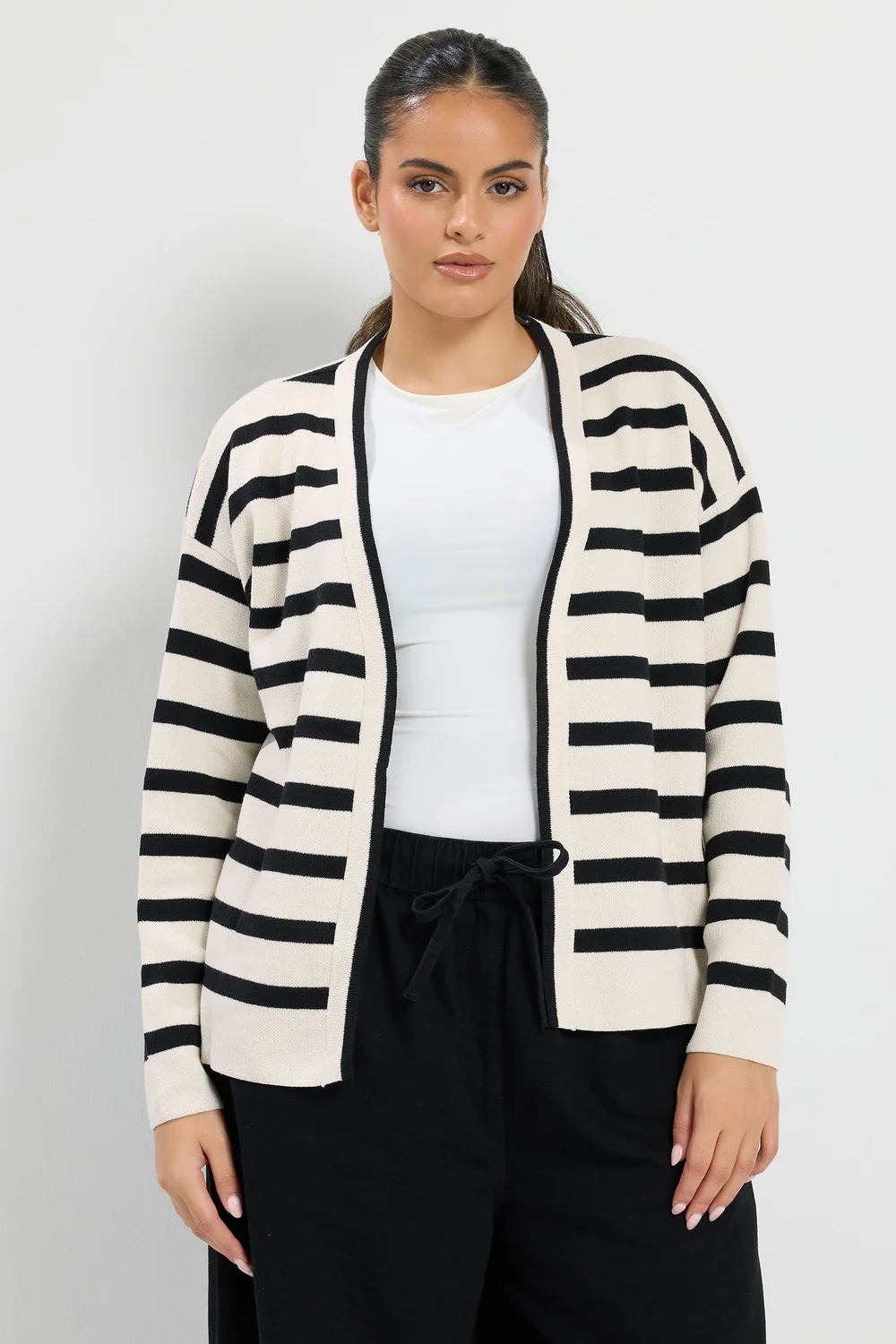 Yours Curve Cream Stripe Cardigan - 18-20 Image 1