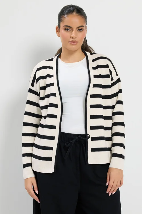 Yours Curve Cream Stripe Cardigan - 18-20 Image 1