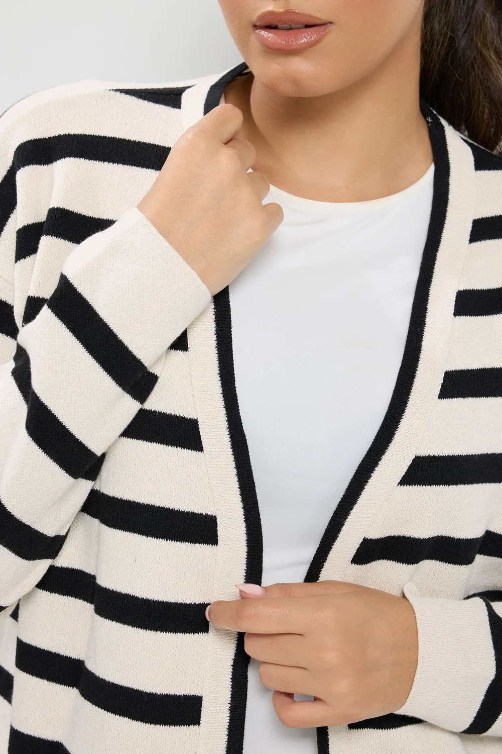 Yours Curve Cream Stripe Cardigan - 18-20 Image 4