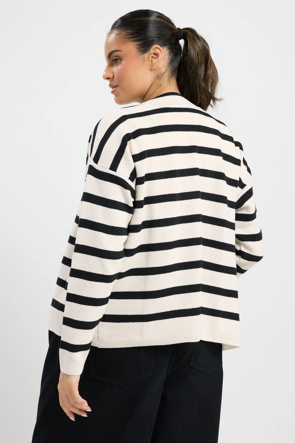 Yours Curve Cream Stripe Cardigan - 18-20 Image 3