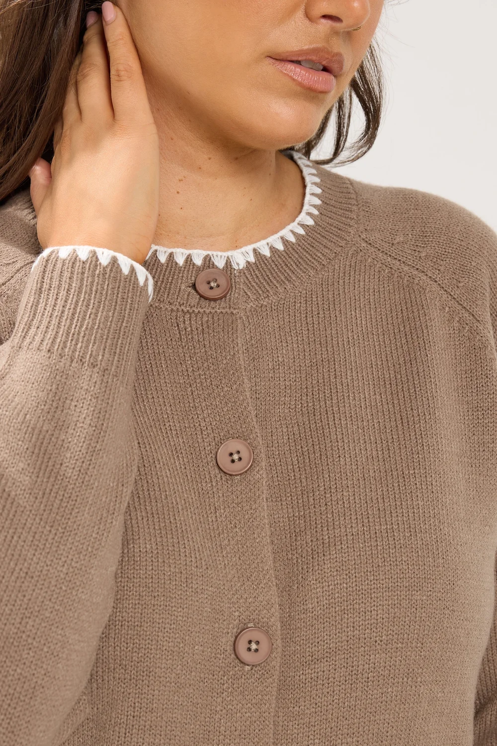 Yours Curve Brown Blanket Stitch Cardigan - 14-16 Image 4