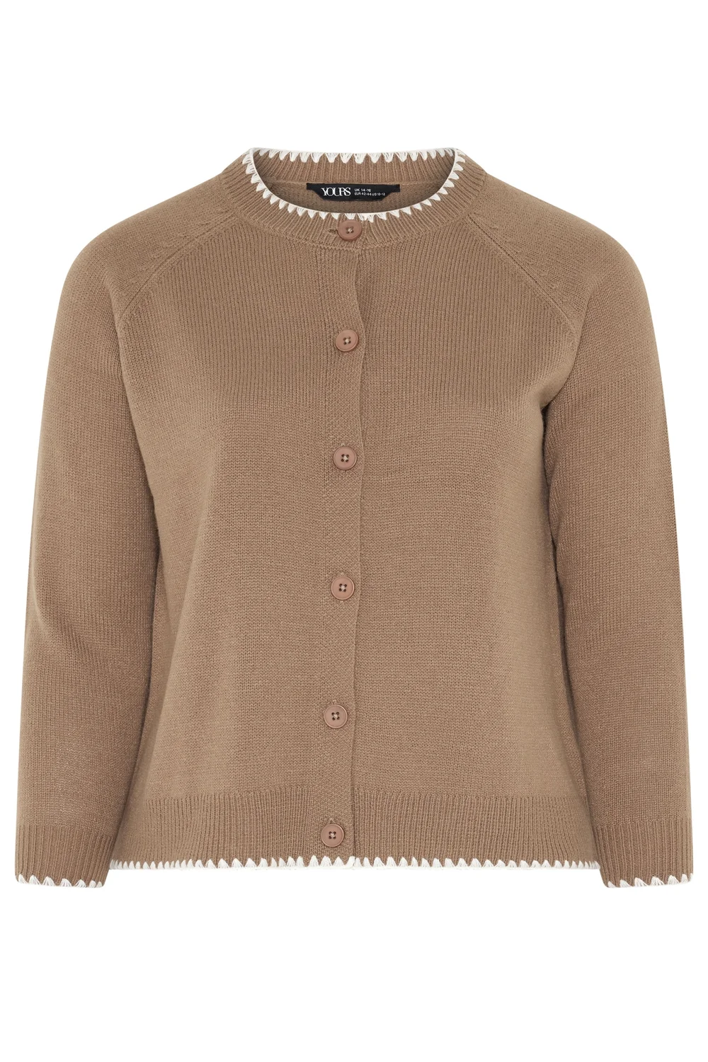 Yours Curve Brown Blanket Stitch Cardigan - 14-16 Image 5