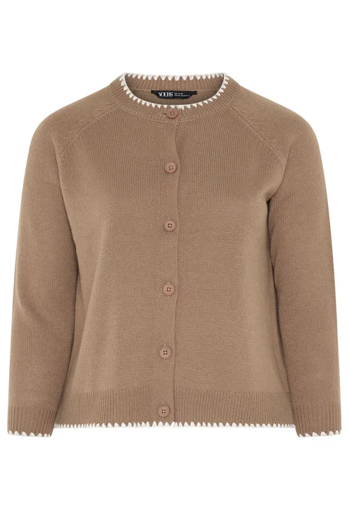Yours Curve Brown Blanket Stitch Cardigan - 14-16 Image 5