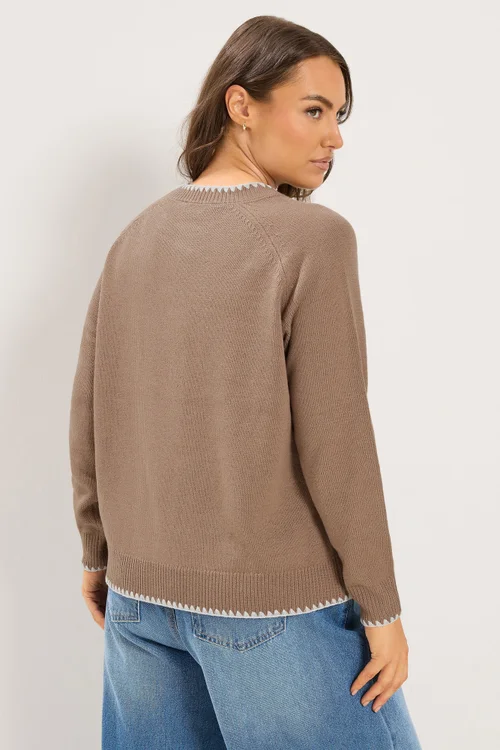 Yours Curve Brown Blanket Stitch Cardigan - 14-16 Image 3
