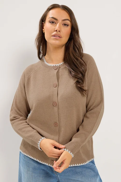 Yours Curve Brown Blanket Stitch Cardigan - 14-16 Image 1