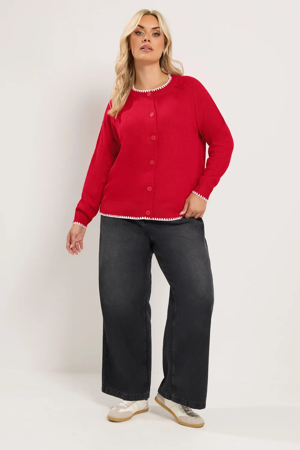 Yours Curve Red Blanket Stitch Cardigan - 14-16 Image 2