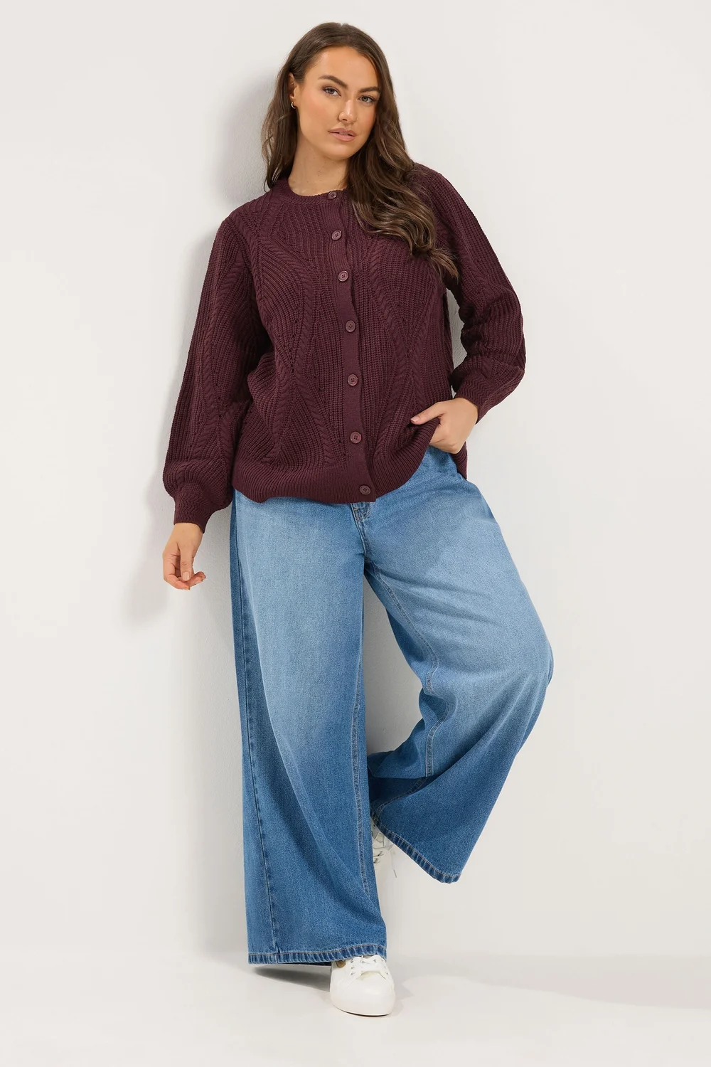 Yours Curve Burgundy Red Pointelle Knit Cardigan - 26-28 Image 2