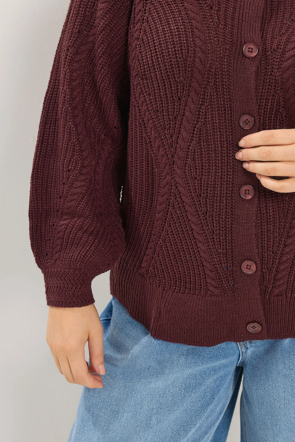Yours Curve Burgundy Red Pointelle Knit Cardigan - 26-28 Image 3