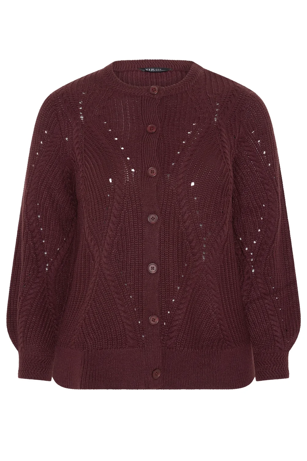 Yours Curve Burgundy Red Pointelle Knit Cardigan - 26-28 Image 5