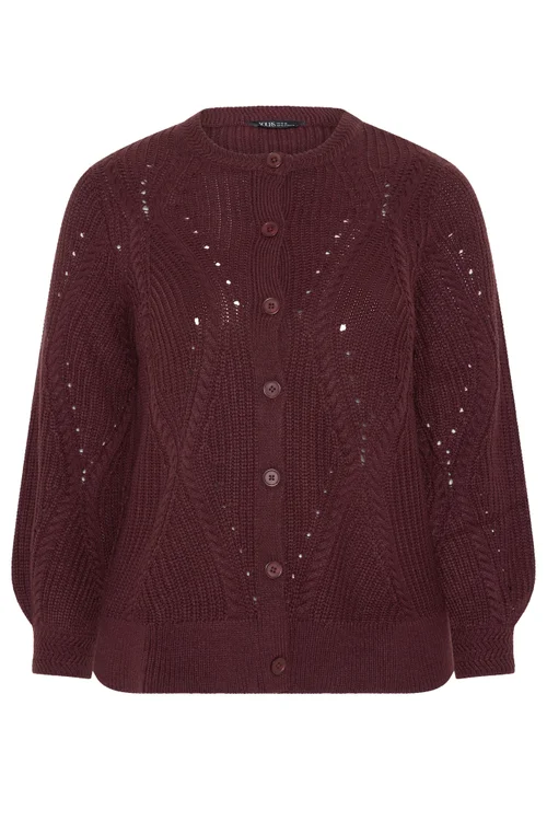 Yours Curve Burgundy Red Pointelle Knit Cardigan - 26-28 Image 5
