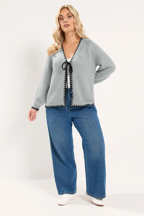 Yours Curve Grey Tie Front Cardigan - 14-16 Image 3